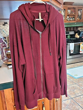 Lularoe Cozy Cowl Collection Neck Zip Hoodie Burgundy Size 3X Like New